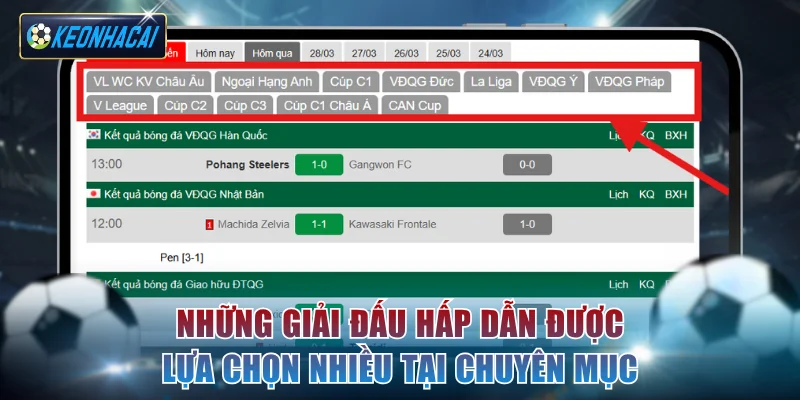 Những giải đấu hấp dẫn được lựa chọn nhiều tại chuyên mục